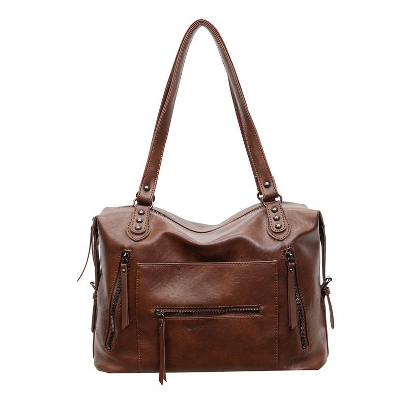 Stylish PU Tote Bag with Multiple Zipper Pockets and Adjustable Handles for Everyday Use коричневый 2090₽