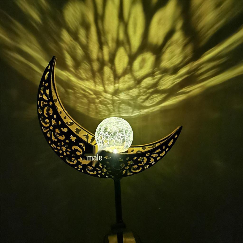 Solar Wrought Iron LED Flame Moon Landscape Lights for Outdoor Courtyards and Villas