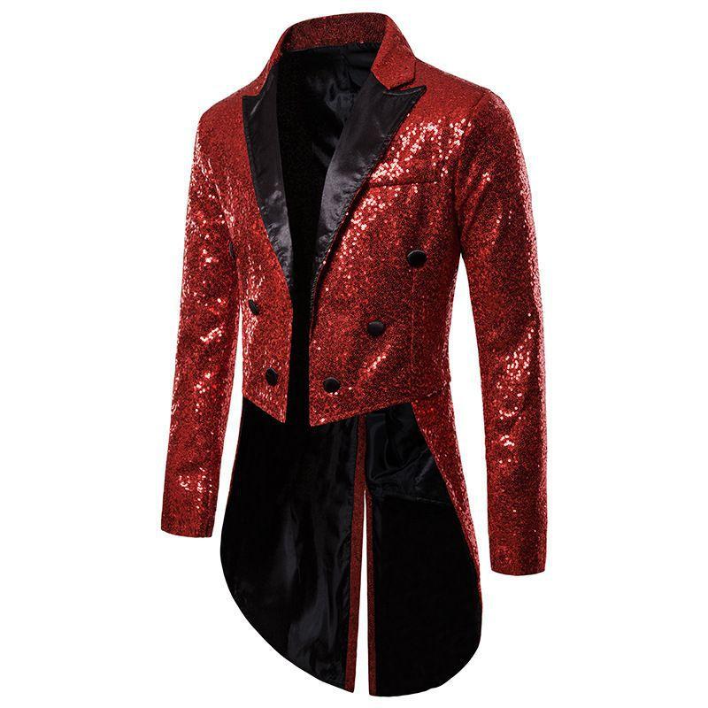 Casual Suit Tuxedo Men's Solid Color Sequins Banquet Nightclub Show Suit