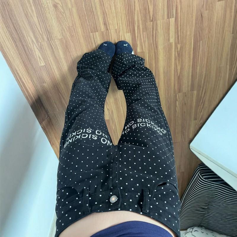 Polka Dot Color Block Jeans Unisex Straight Leg Trendy Casual Denim Pants