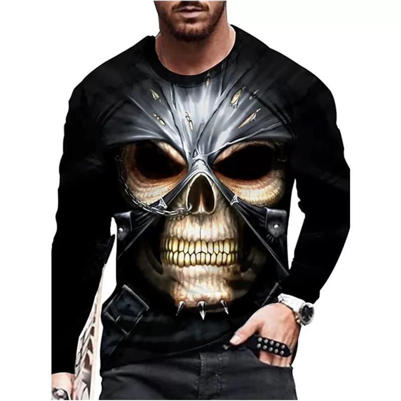 

Grim Reaper Horror Готичні чоловічі футболки Злий стиль Хеллоуїн 3D друк Фестиваль Топи з довгим рукавом Повсякденна вулична футболка великого розміру 6XL 4XL