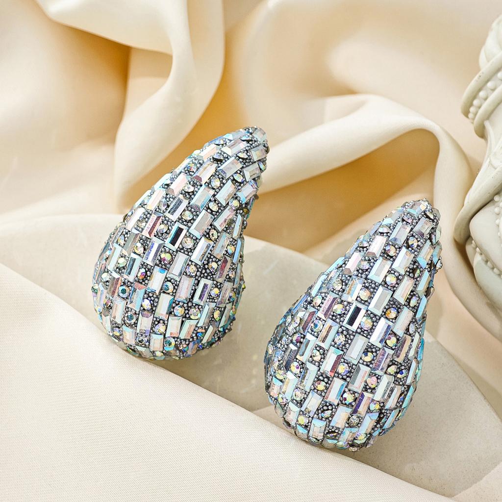 Exaggerated Diamond-Set Geometric Oval Earrings, Creative Personality And Fashion Full Of Diamond Water Drop Earrings For Women