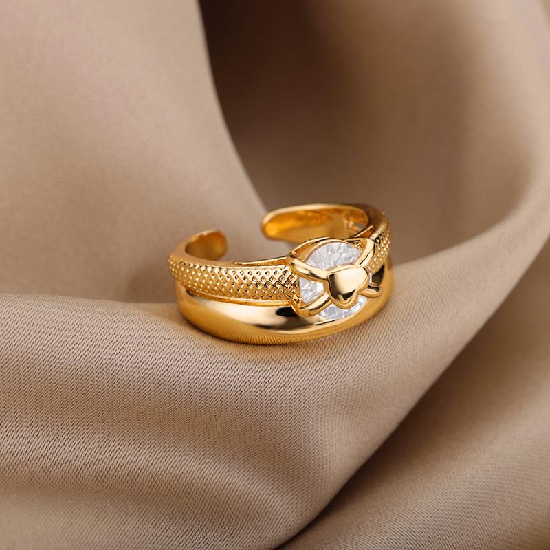 Heart Rings for Women Grils Gold Plated Adjustable Stainless Steel Ring 2026 Trend Luxury Wedding Couple Jewelry anillos mujer