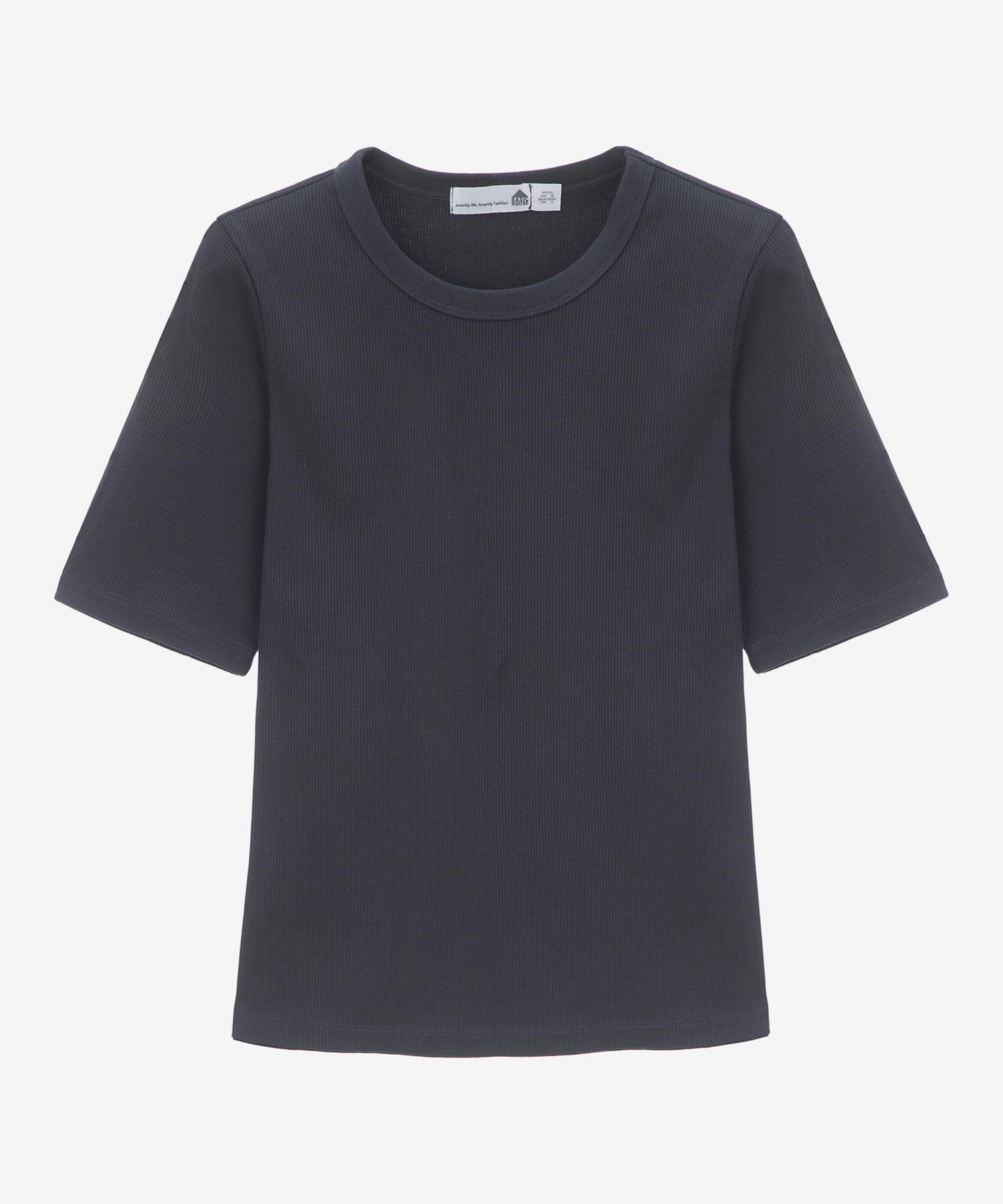 Basic House Women S Ribbed Short Sleeve T-Shirt Dark Grey Lyts3201 Dg/085