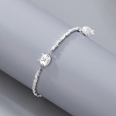 Simple All-Match Smile Cat Beaded Bracelet Sweet Cute Bracelet With Fish Pendant Fashion Bangle Adjustable Length Wrist Jewelry