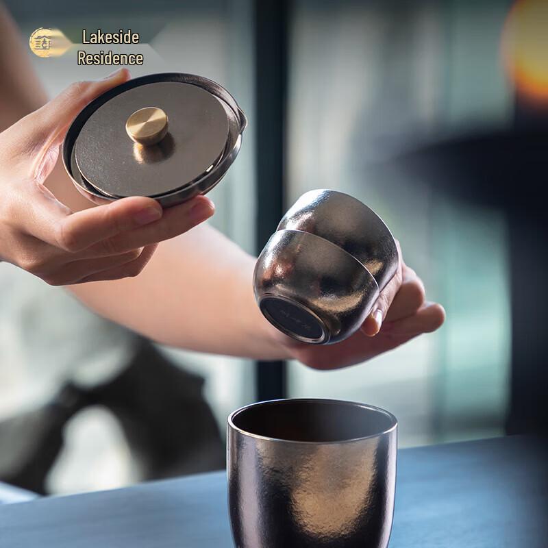 Pure Titanium Tea Set with One Pot and Three Cups