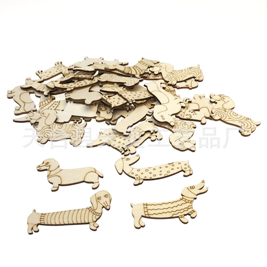 50Pcs Mini Dog Wood DIY Crafts Cutouts Wooden Dog Shaped Slices Embellishments Unfinished Wood Ornaments for Baby Shower Wedding
