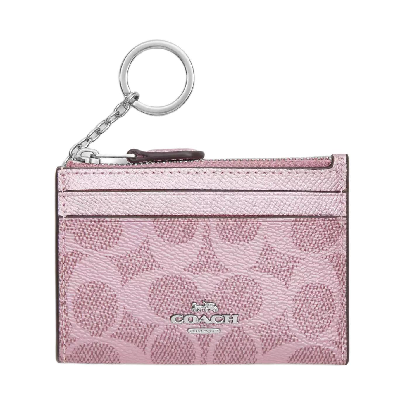 

Coach 11 Brand Logo Metal Zipper Wallet Canvas And Leather Card Holder Mini Women Wallets Pink CCS50-SVAKG Pink