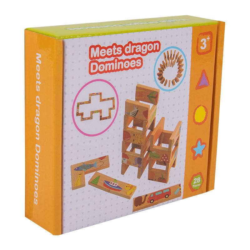 Wooden Dominoes Puzzle Set For Kids With Educational Cognition Game For Preschoolers