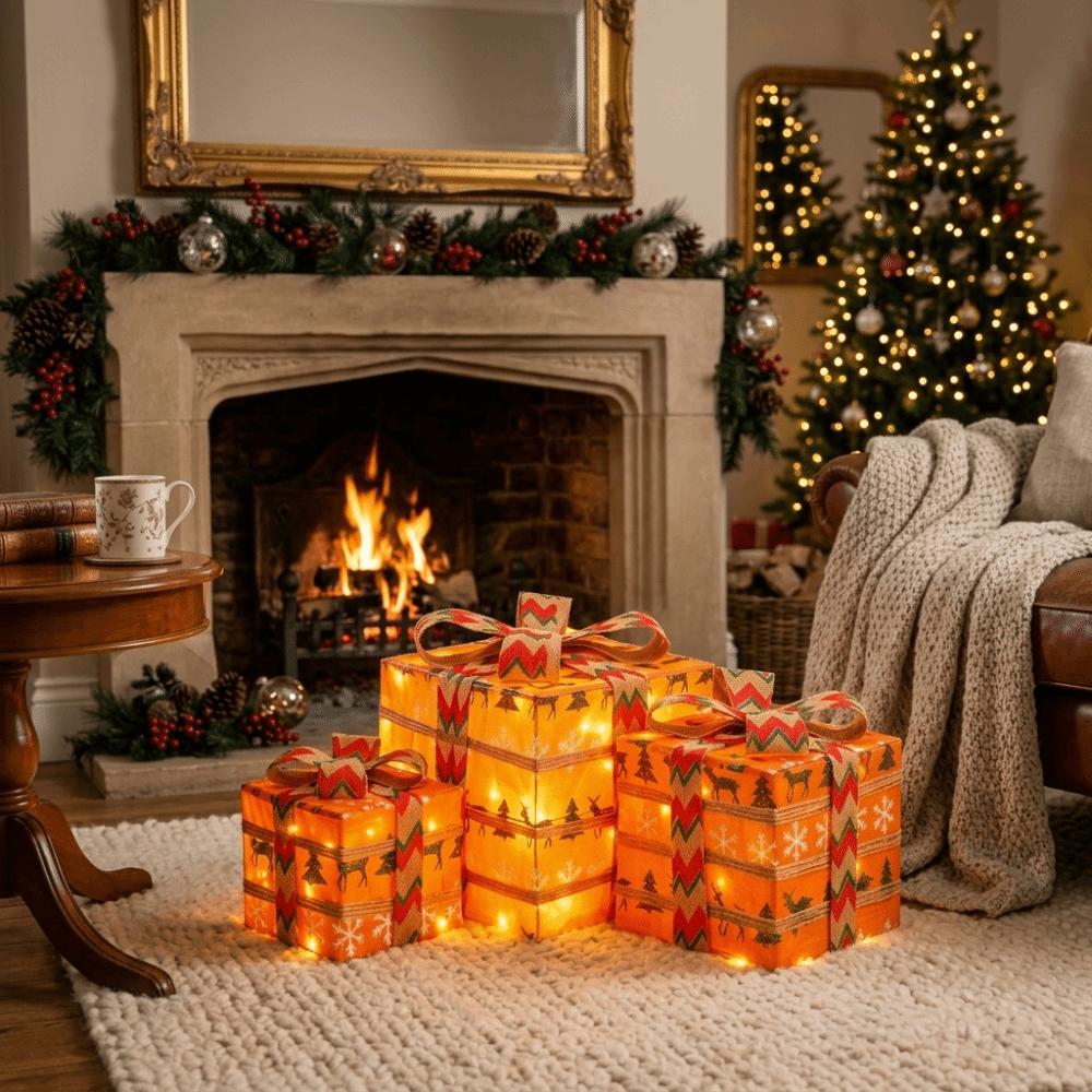Soft LED Lights Light Up Decorative Present Box Ornaments Christmas Ornaments Window Decor