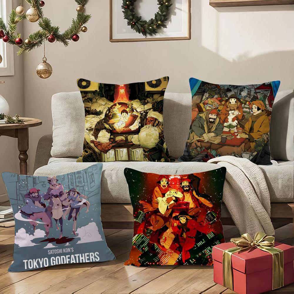 Christmas Movies T-Tokyo Godfathers Second Pillow Case Silky Short Plush With Invisible Zipper Dustproof Sofa Cushion Cover