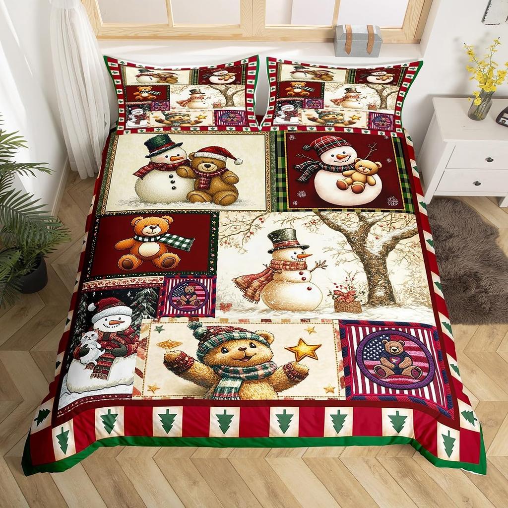 Christmas Duvet Cover Set Queen King Size Winter Snowflake Elk Car Pattern Soft Quilt Set Christmas Themed Quilt Set 3 Pcs