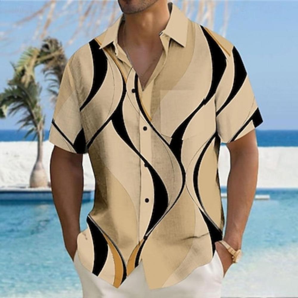 Men's Geometric Line/Wave Printed Button Shirt Hawaii Vacation Casual Daily Summer Collar Short Sleeve Clothing