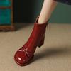 Block Heel Single Boots Fashion Round Toe Side Zipper Anti-Slip Wear-Resistant Block Heel Short Shoes