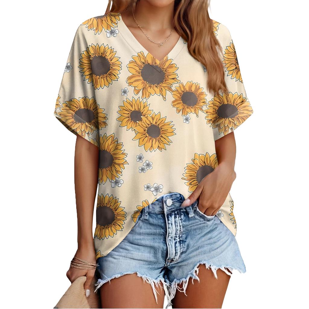 Modisches lässiges vielseitiges Damen-Sommer-Kurzarm-Oberteil mit Blumenprint, schmal geschnitten