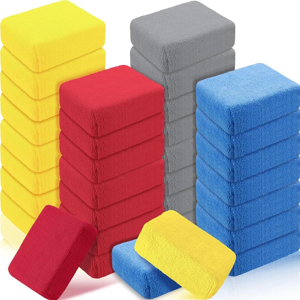 Riakrum 32 Pieces Microfiber Wax Applicator Pads Detailing Car Polishing Sponge For Car Ceramic Coating Applicator Tire Shine Cleaning Pad For
