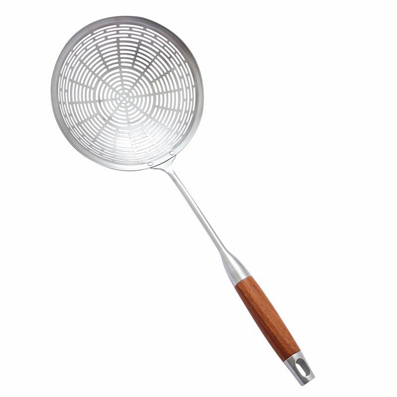 Stainless Steel Ladle with Rosewood Handle - Large Draining Sieve for Hot Pot & Frying