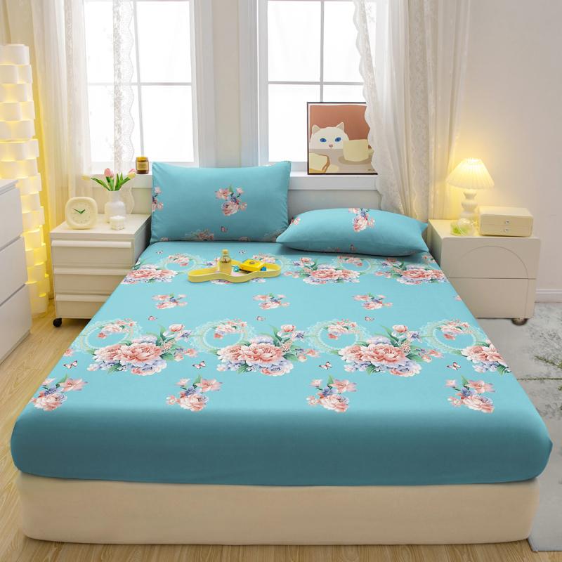 1 Simple Modern Plant Flower Printed Matte Fitted Sheet, Bedroom Printed Bed Cover, Bedding (Excluding Pillowcases)