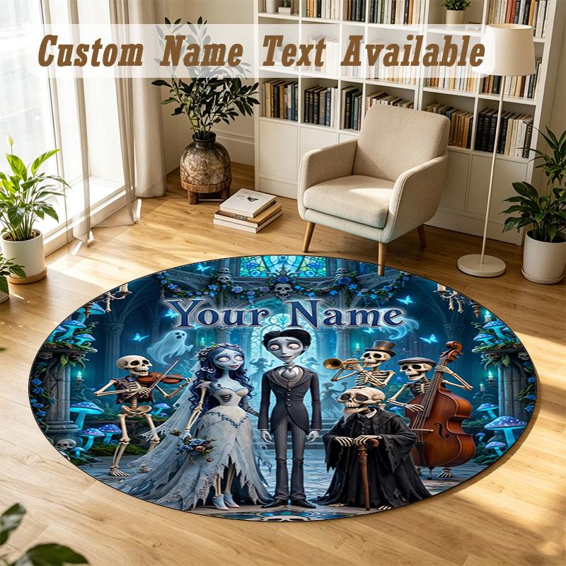 Corpse Bride Emily Victor Personalized Round Rug Support Custom Name, Soft Home Decor Mat