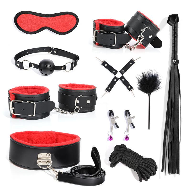 BDSM Bondage Bundle Set Leather Plush Blindfold Handcuffs Whip Nipple Clip Adult Sex Toys Women Erotic Restraint Game Kit