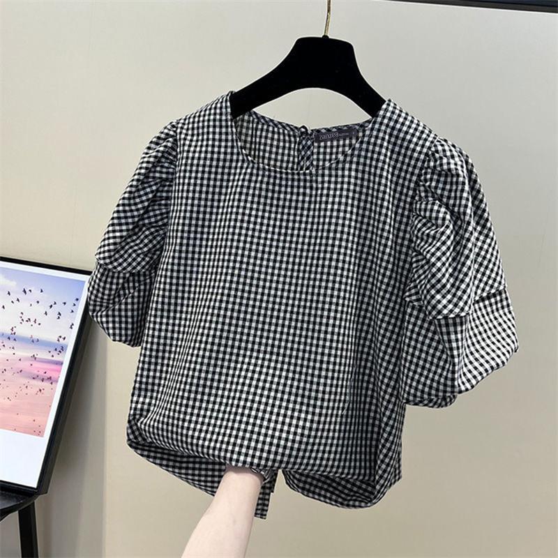 ZANZEA Women Casual O-neck Short Sleeve Plaid Print Blouse