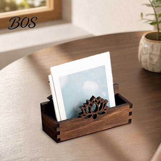 Accessoire de bureau Support pour cartes de visite Lotus en bois, Porte-nom creusé vintage à une main pour bureau, Organiseur rustique Zen