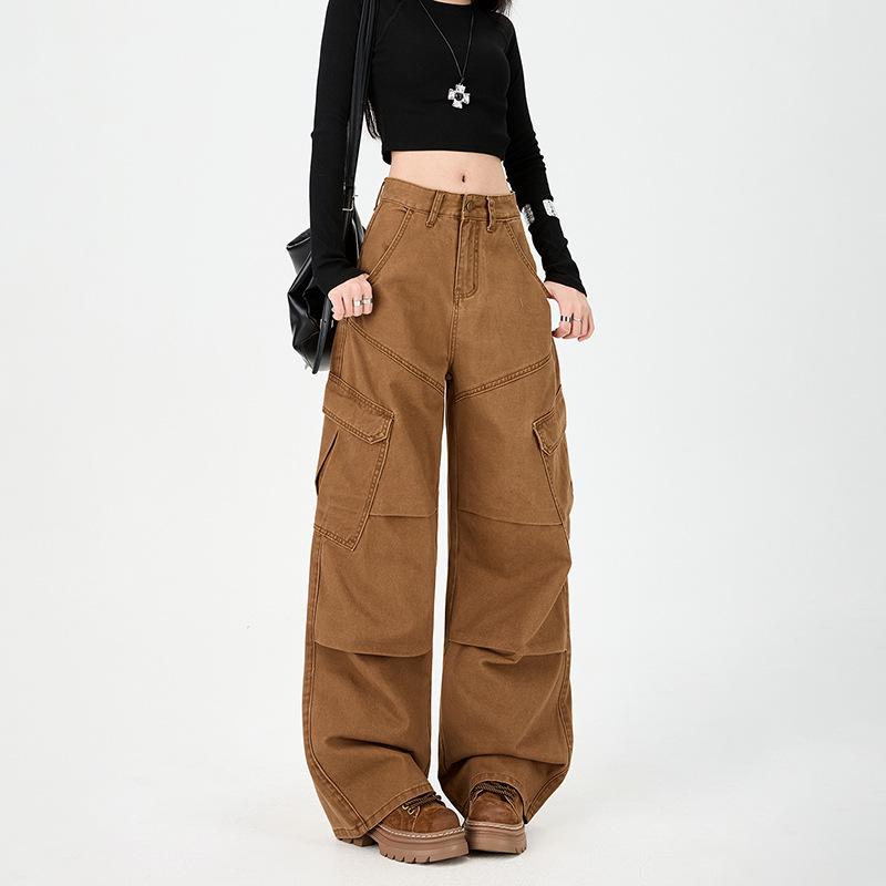 Trendy Women's Wide-Leg Casual Jeans with Patch Pockets & Pleats