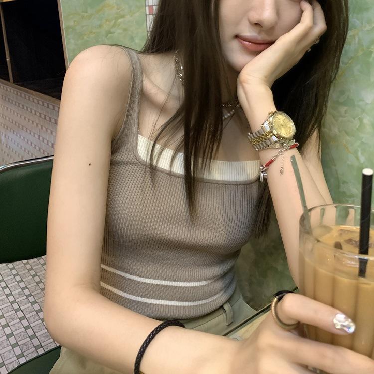 New Summer Refreshing and Sexy Hot Girl Slim and Slim Two-piece Knitted Vest Women's Underwear Top