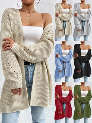 2024 Autumn/Winter Loose Mid-Length Solid Knit V-Neck Cardigan