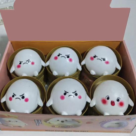 Steamed Bun Squeeze Toy Cartoon with Steamer Stress Relief Dough Hand Ball Sensory Fidget Toy Anti-Anxiety Travel Relaxation Tools