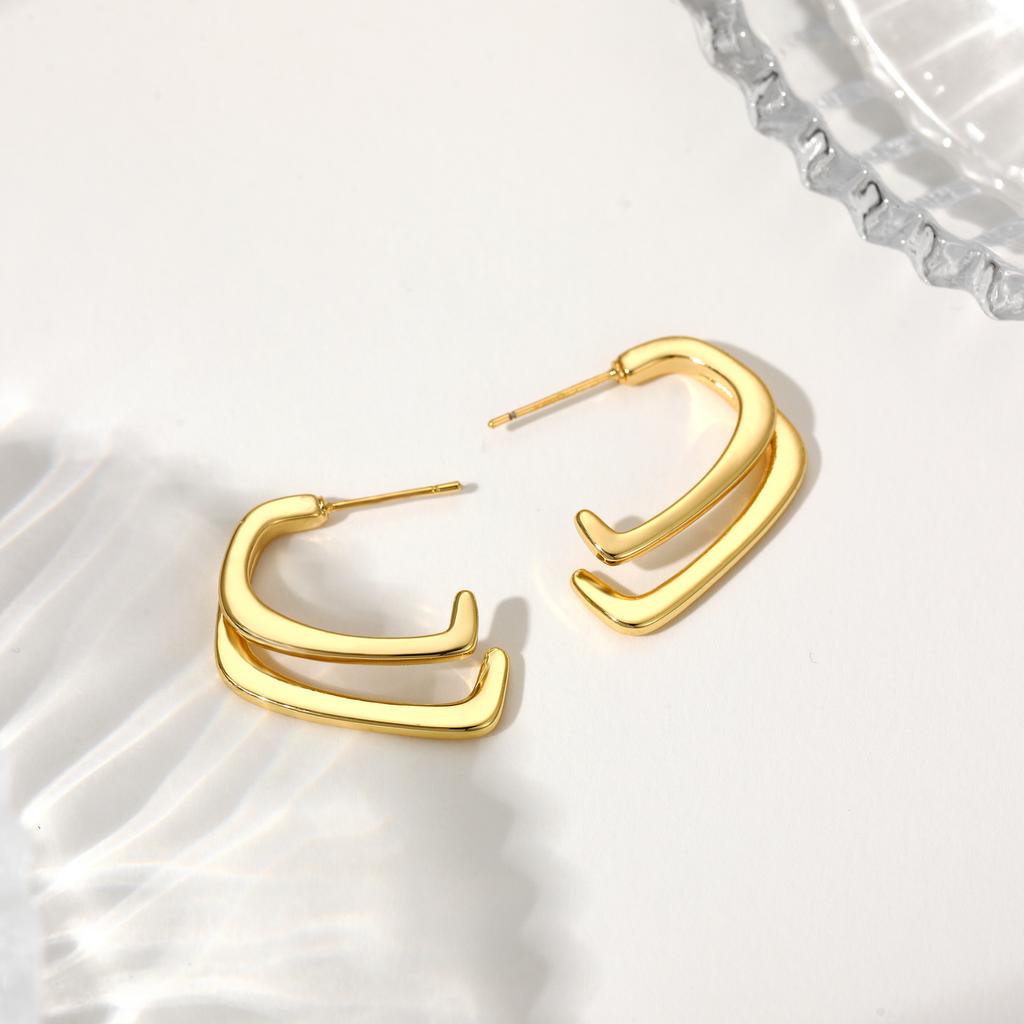 Minimalist Double Layer Square Shape Hoop Earrings for Women Stainless Steel Statement Geometric Ear Studs Trendy Jewelry Gifts