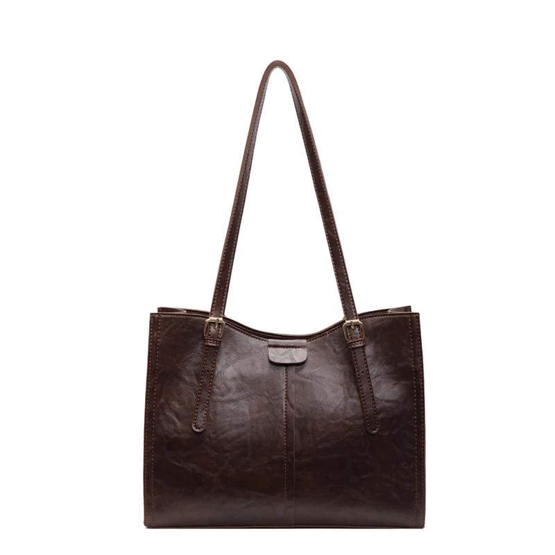 Fashion Solid Color PU Zipper Casual Tote Soft Simple Commuting Western Style Handbag  New Versatile Women's Crossbody Bag