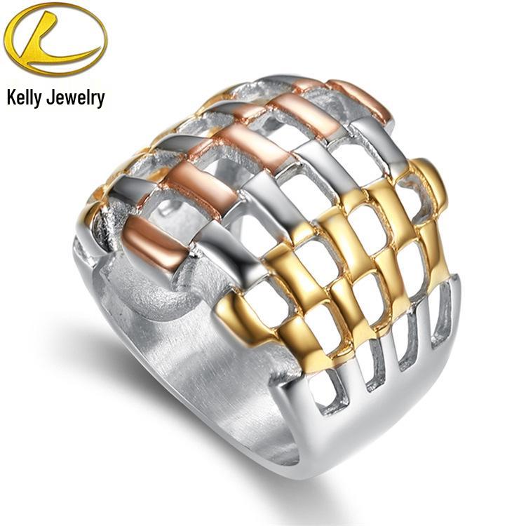 

Трендовое женское трехцветное кольцо из титановой стали - европейская и американская мода US Size 7