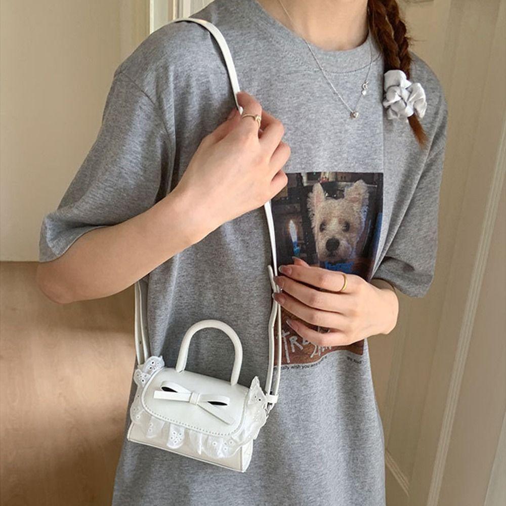 PU Leather Bow Coin Purses Ruffle Shoulder Bag Fashion Crossbody Wallet  Female