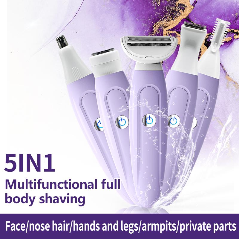 5 In 1 Painless Hair Removal Epilator Rechargeable Trimmer Women Body Razor Face Leg Armpit Bikini Pubic Shaver Hair Remover