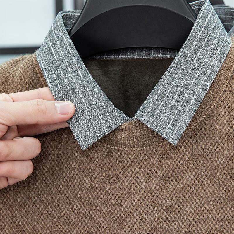 Lanweilong Men's Fake Two-Piece Shirt Collar Chenille Sweater