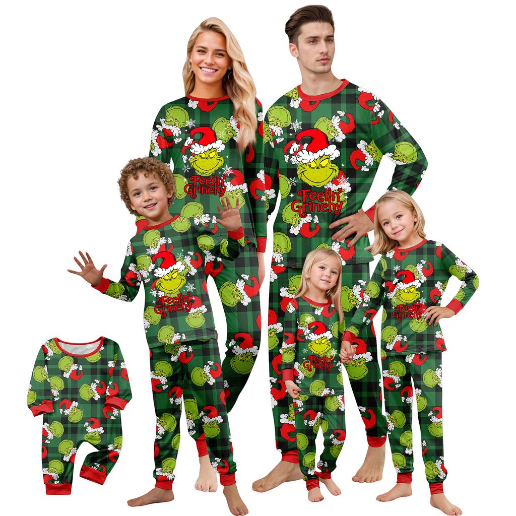 Print Cute Family Set Pajamas, Home Clothes, Family Set Long Sleeve Top Pants Set