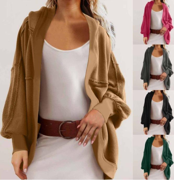 Women's Casual Temperament Commuting Loose Back Stitching Open Cardigan Sweatshirt Hooded Jacket