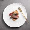 Water Ripple Ceramic Shallow Plate Pure White Irregular Salad Plate Steak Plate Dessert Plates Restaurant Creative Tableware