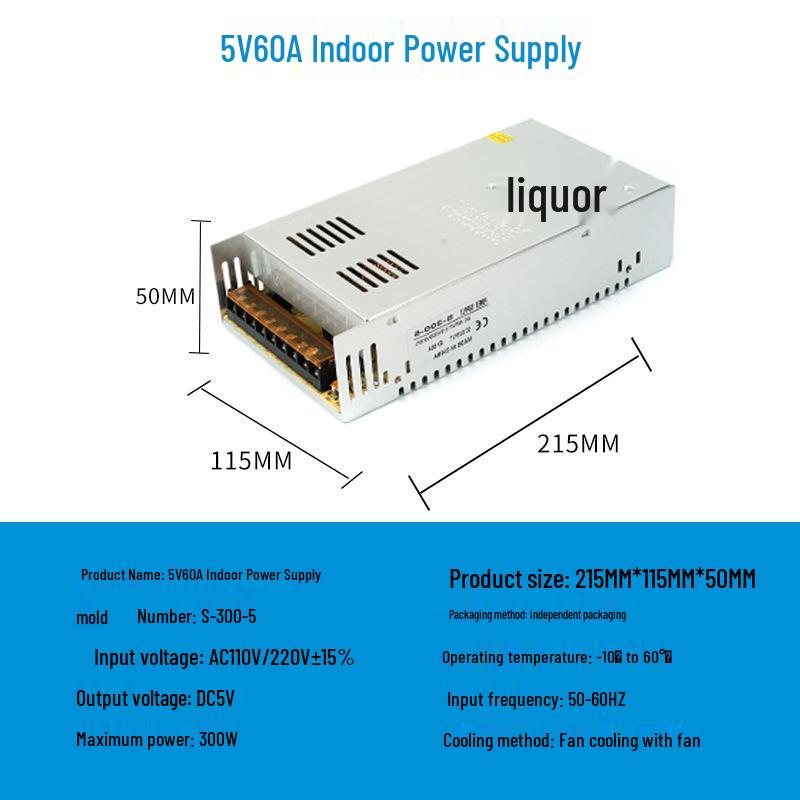 220V To 12V/24V/5V DC Power Supply for LED Strip Lights - 5A/10A/30A, 60W Transformer
