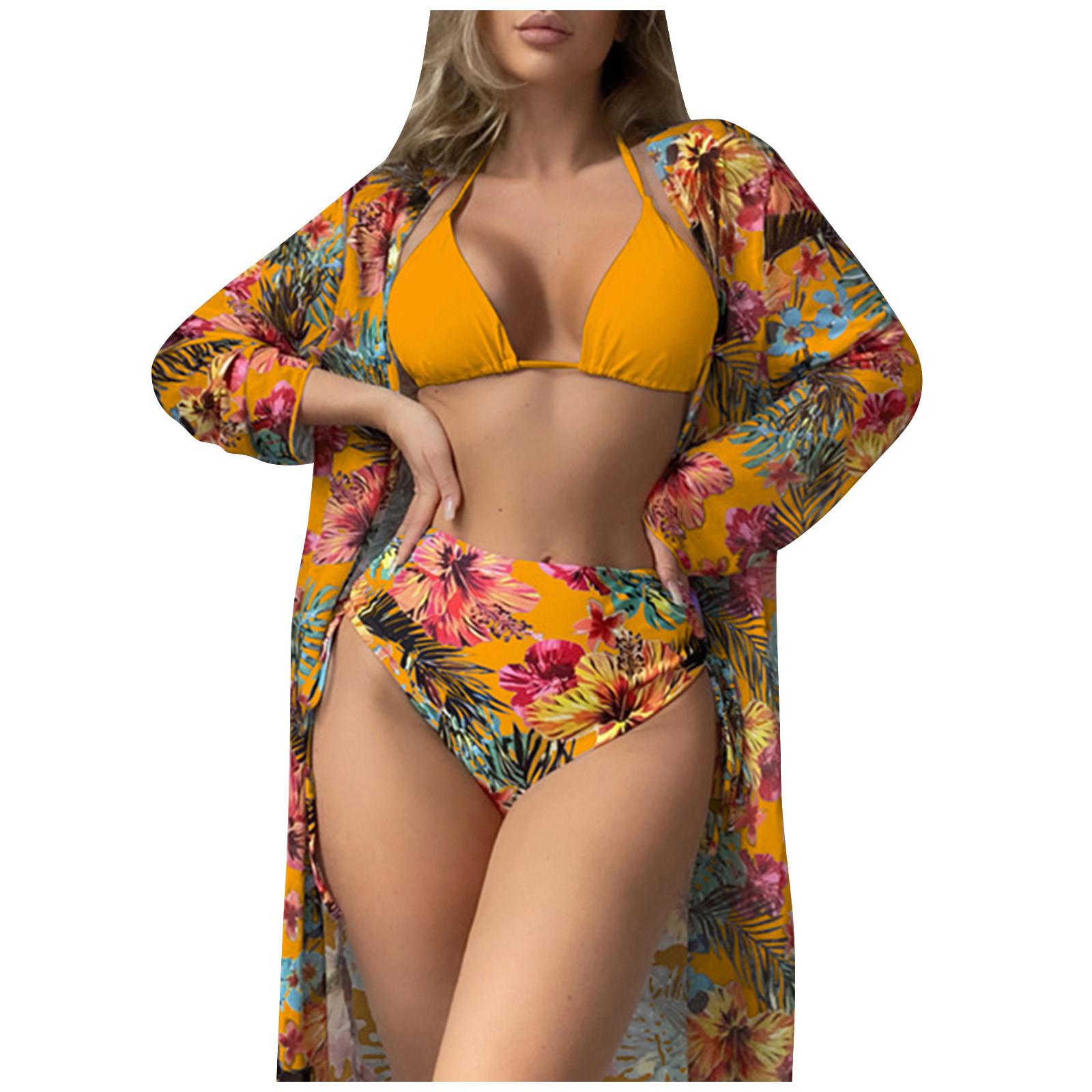 

Женский купальник из трех частей, блузка с мягкой подкладкой, двухсекционный купальник с открытой спиной, майка с трусиками, облегающий купальник с принтом XXXL оранжевый