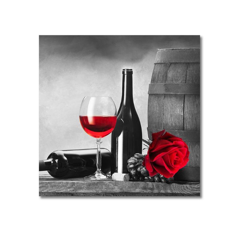 Kitchen Wall Art Decor Pictures Red Wine Glass Rose Painting On Canvas Poster and Prints Home Decoration Dining Room Restaurant