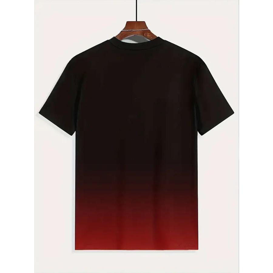 Gradient Color T-Shirt, Summer Men'S T-Shirt, Mountain Pattern, Men'S Crewneck Short-Sleeved Top Suitable for Outdoor Recreation