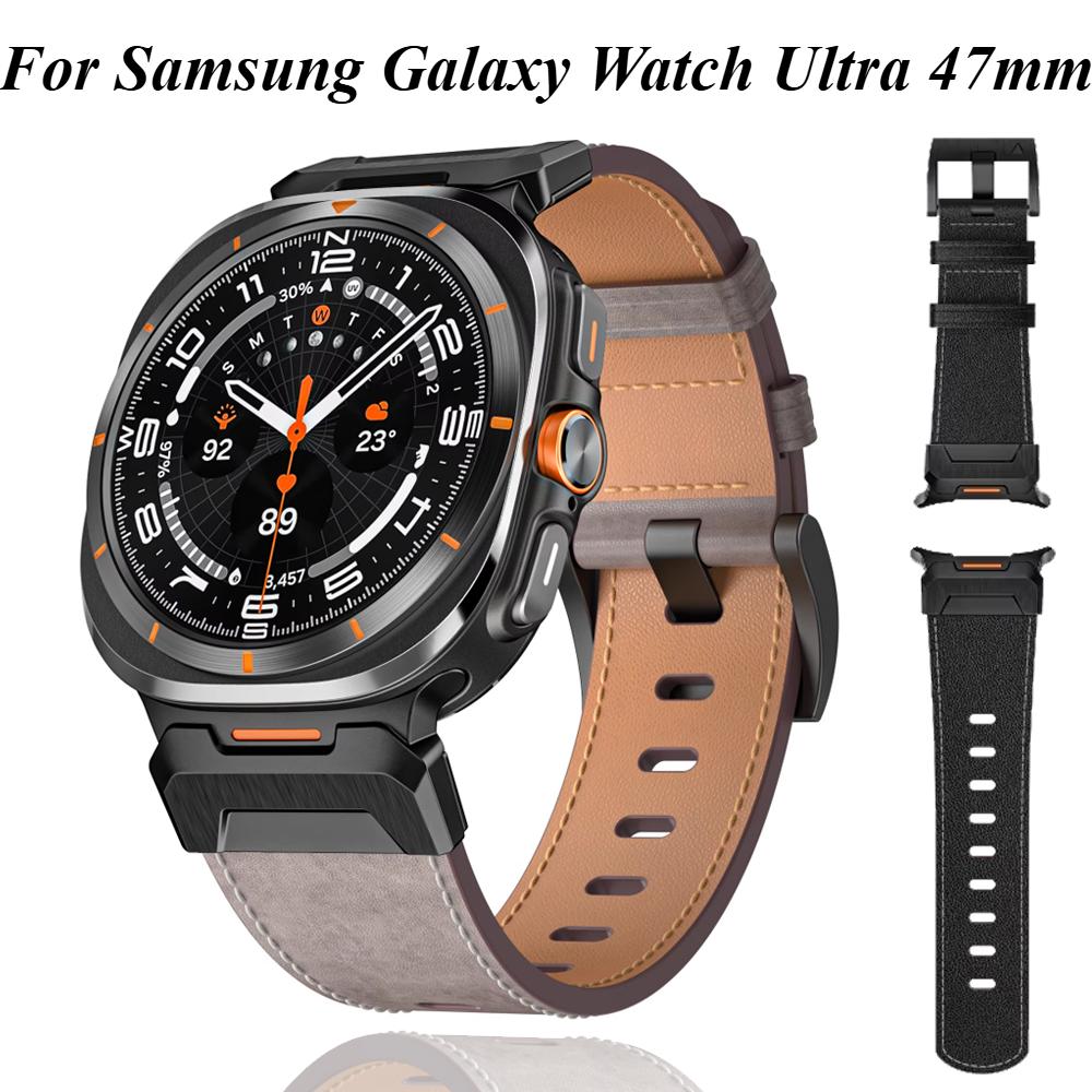Metal+Leather Strap for Samsung Galaxy Watch Ultra 47mm Wristband Accessories for Samsung Galaxy Watch 8-7 Ultra 47mm Belt