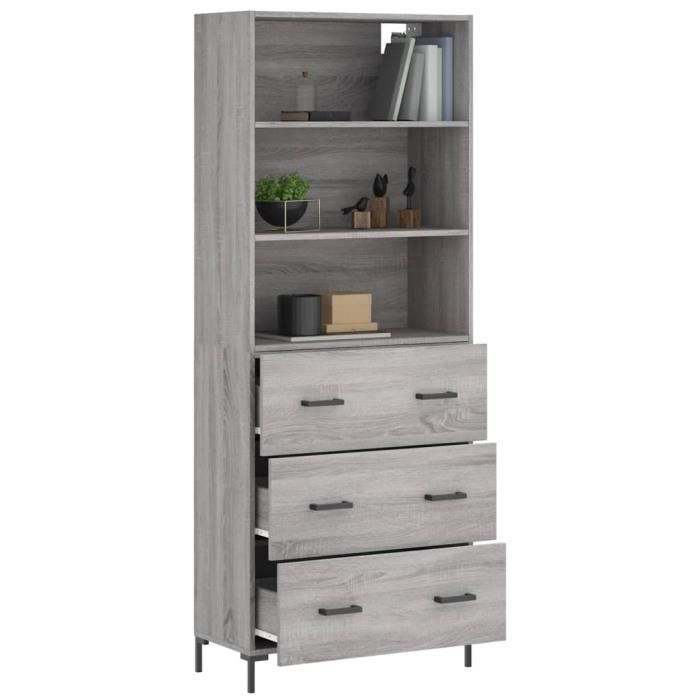 VidaXL Buffet haut Sonoma gris 69,5x34x180 cm Bois d'ingénierie 3189387