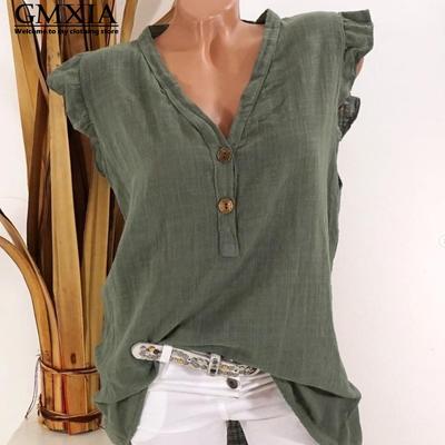 Women's Fashion Casual Leisure Solid Color Print Sleeveless V Neck Blouses & Shirts
