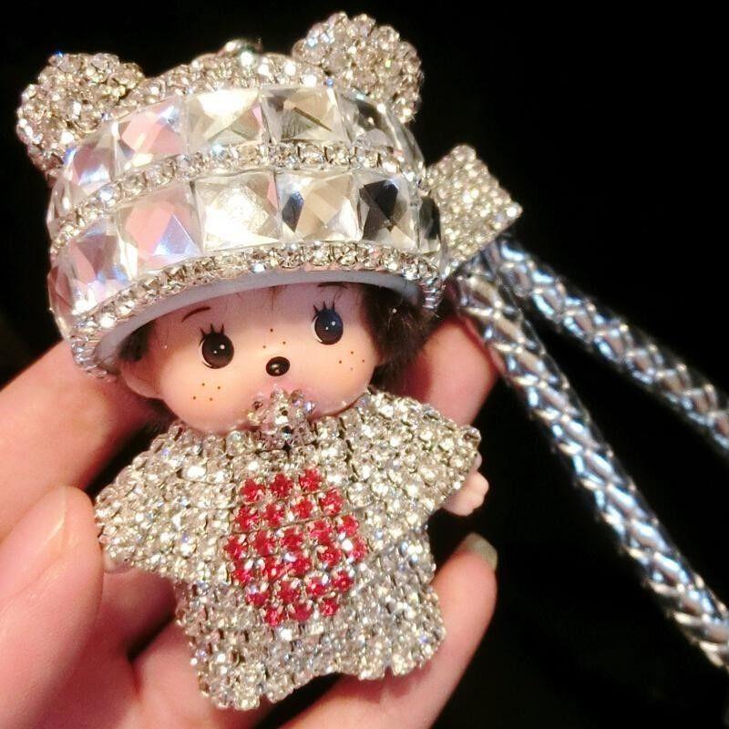 Cute Cartoon Furry Crystal Keychain Monkey Style Key Ring For Girls