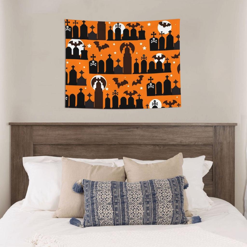 Halloween Tapestry Wall Hanging Hippie Polyester Wall Tapestry Gothic Bats Ghosts INS Wall Blanket Wall Decor Wall Cloth
