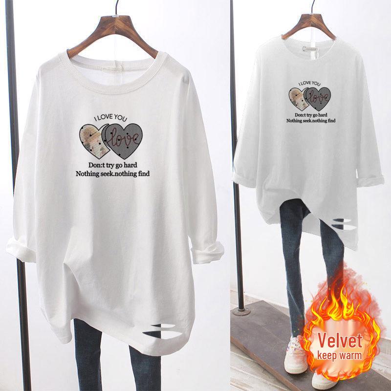 2024 Women's Autumn/Winter Pure Cotton Long-Sleeve Loose Korean Mid-Length Casual T-Shirt