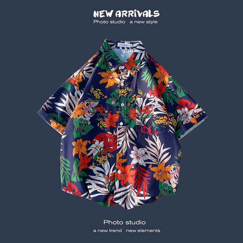 Camisa de Verano Coreana Retro Floral Holgada para Pareja - Top de Manga Corta para Hombre a la Moda